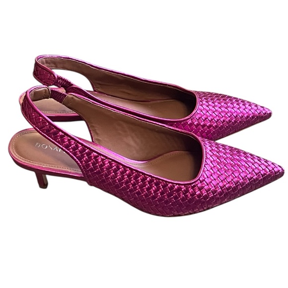 Donald Pliner Olympia NWT fuchsia pink woven leather sling back kitten heels - Picture 2 of 10